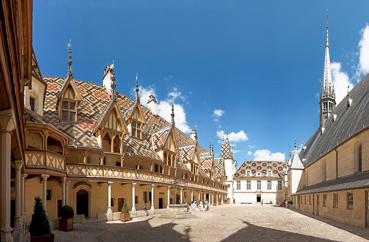 Hospices de Beaune as seen from the interior courtyard, with glazed tile roof