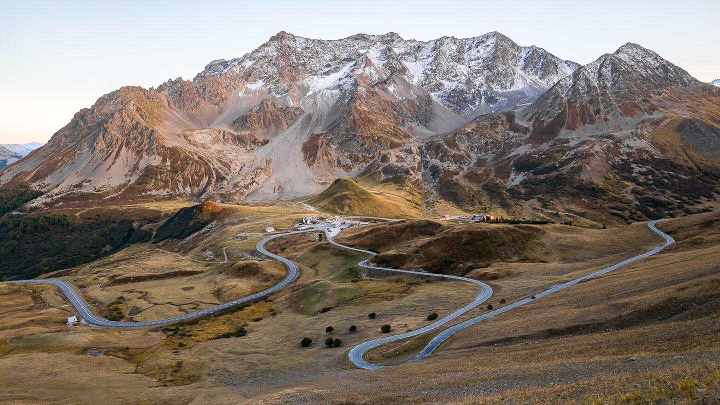Mountains and winding road in the French Alps