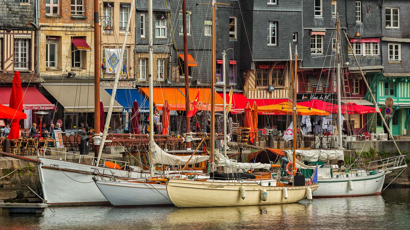 Sailboats in the harbor at Honfleur, Normandy, France