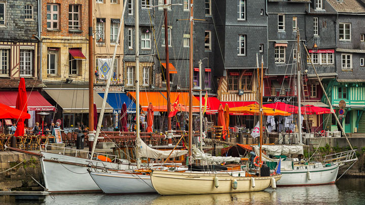 Sailboats in the harbor at Honfleur, Normandy, France